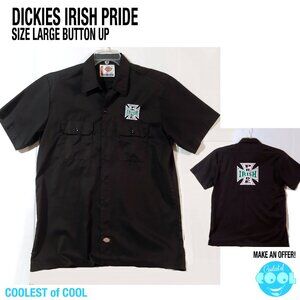 IRISH PRIDE Dickies work shirt men's size Large black button up embroidered
